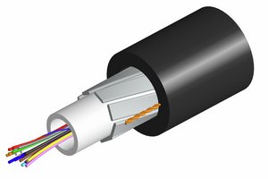 Fiber indoor/outdoor cable, Gel-filled Central Tube, 24 fiber, Multimode OM3, Meters jacket marking, Black …