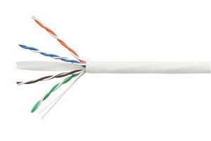 Category 6 U/UTP Cable, 24AWG, low smoke zero halogen, white jacket, 4 pair count, 305 m length Reel in box