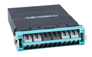 G2 ULL Multimode OM4 MPO-8 Distribution Module, 24LC to 3x8f MPOs unpinned, internal shutters