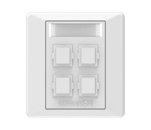 Faceplate Kit, universal, four ports, British Standard style, unshuttered,  white