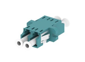Fiber Optic Duplex Adapter, Multimode LC/UPC, Aqua, with flanges