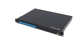 FMS Panel, 1U, 19 in, black, Includes 12 x LC SM Duplex Adaptors (24F), 24 x SM LC Pigtails. 24 x Splice pr…