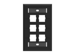 Faceplate Kit, Universal, Labelled, 1-gang, 6 port, electric black