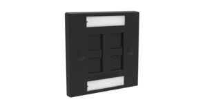 Faceplate Kit, universal, four ports, British Standard style, shuttered, black