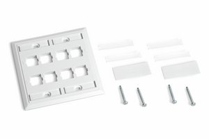 L Type Flush Mounted Double Gang Faceplate, eight port, white