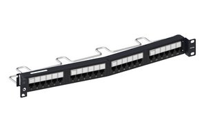 Unshielded Recessed Angled Distribution Module Panel, Cat 6A, 1U, 24 port, Black
