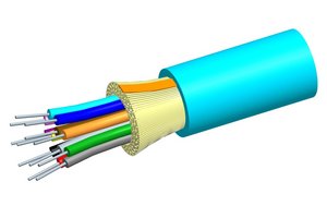 Fiber indoor cable, Plenum Distribution, 12 fiber single-unit, Multimode OM4, Meters jacket marking, Aqua j…
