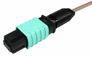 Qwik-Fuse MPO Connector, UNPINNED, OM3/4/5, Aqua, for ribbon, no jacket, single pack